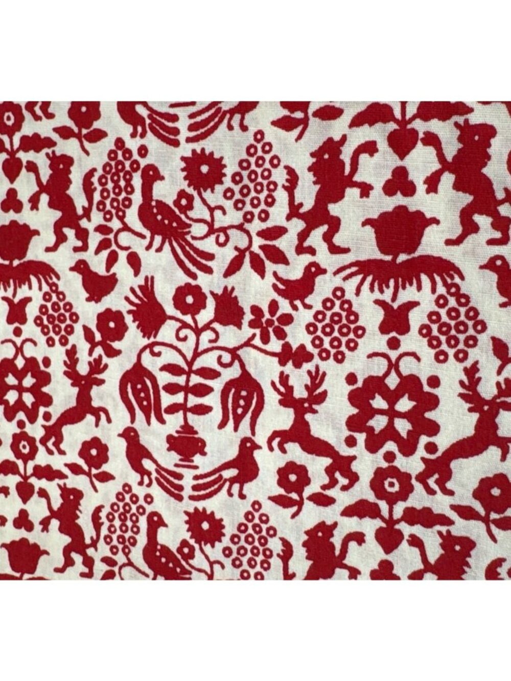 Red & Cream Cotton Fabric Folk Animal Pattern 1/2 yard x 44" - Picture 5 of 13